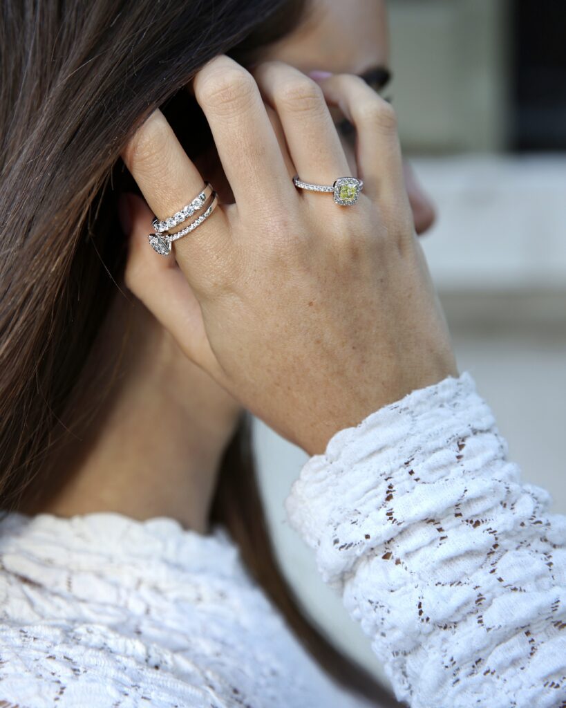 Adore Adorée natural diamond rings worn together